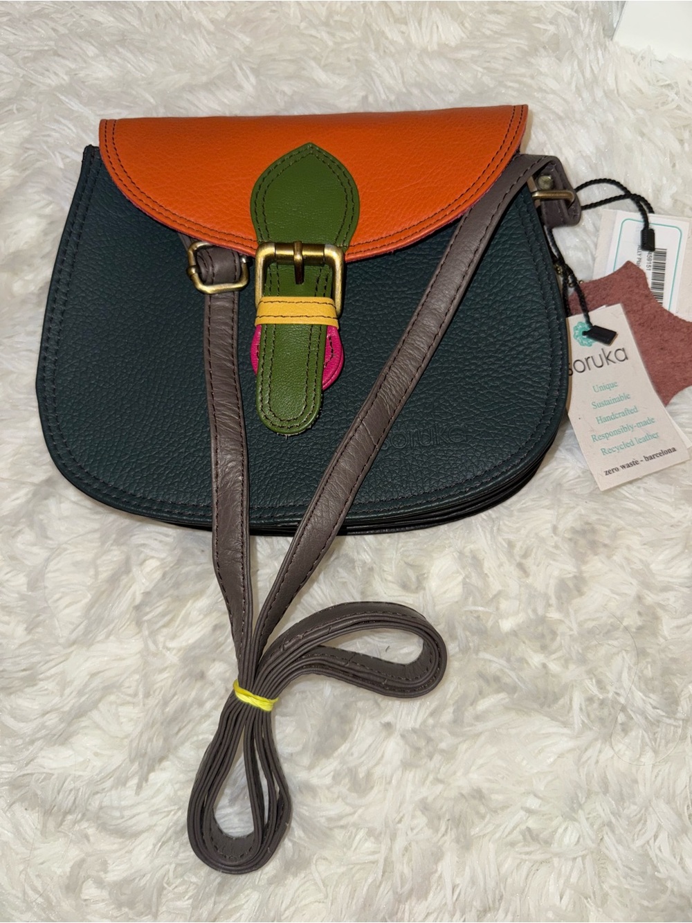 Soruka Colorblock Shoulder Bag in Orange, Green & Gray - Picture 2 of 5